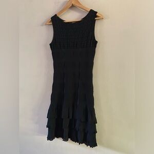 Roberto Cavalli Designer Black Crochet Knit Tiered Ruffle Evening Dress Size 40